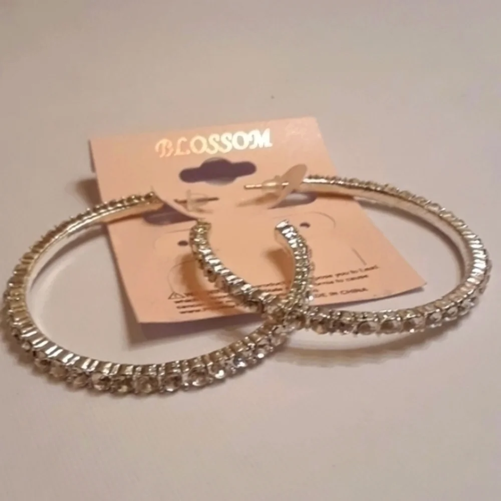 Blossom Silver Tone CZ Trimmed Hoop Earrings